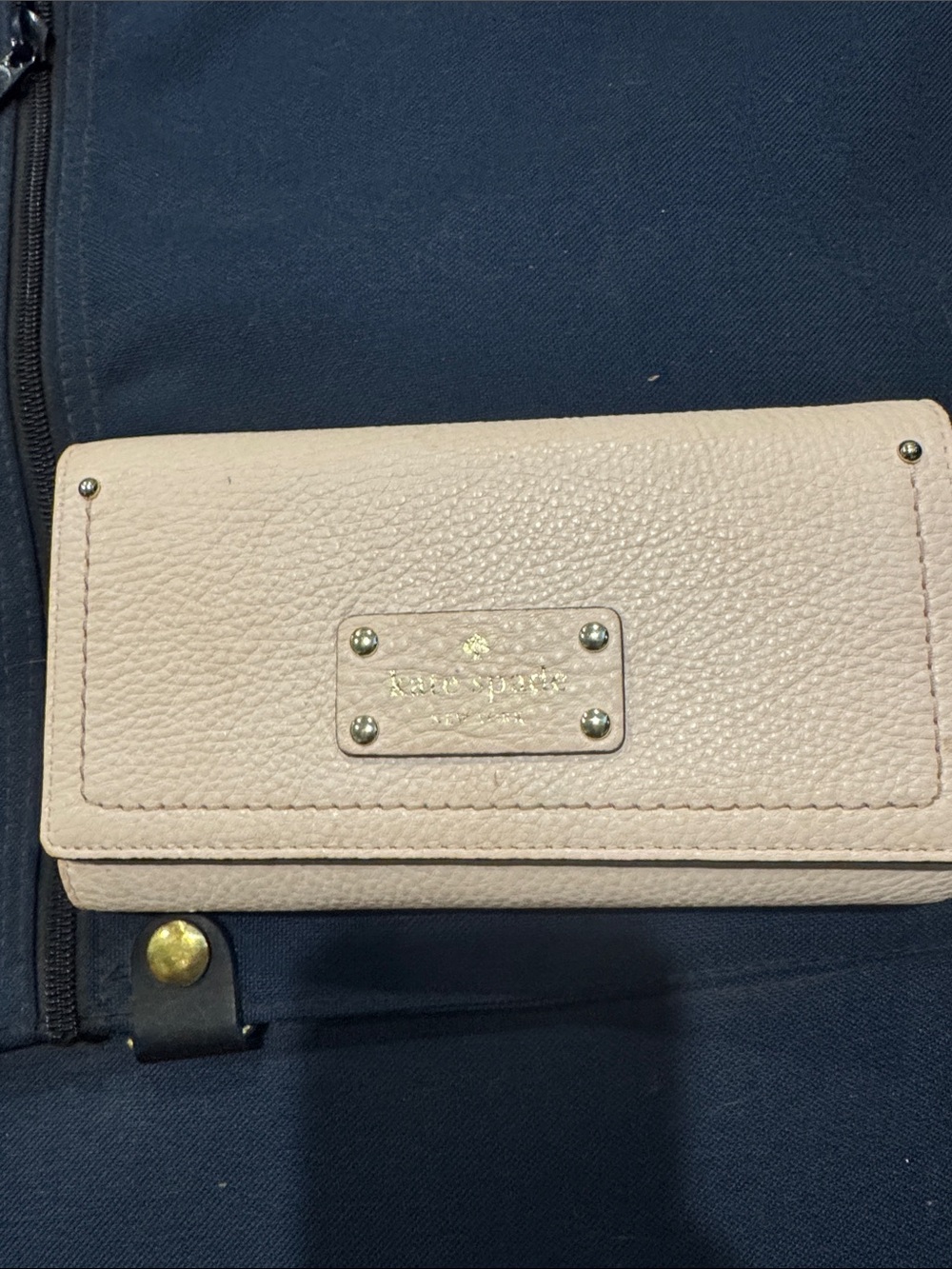kate spade Blush Pebbled Leather Fold Wallet with Gold Plate